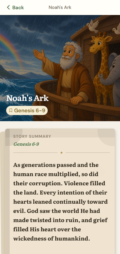 Noah's Ark story summary with illustrated ark scene